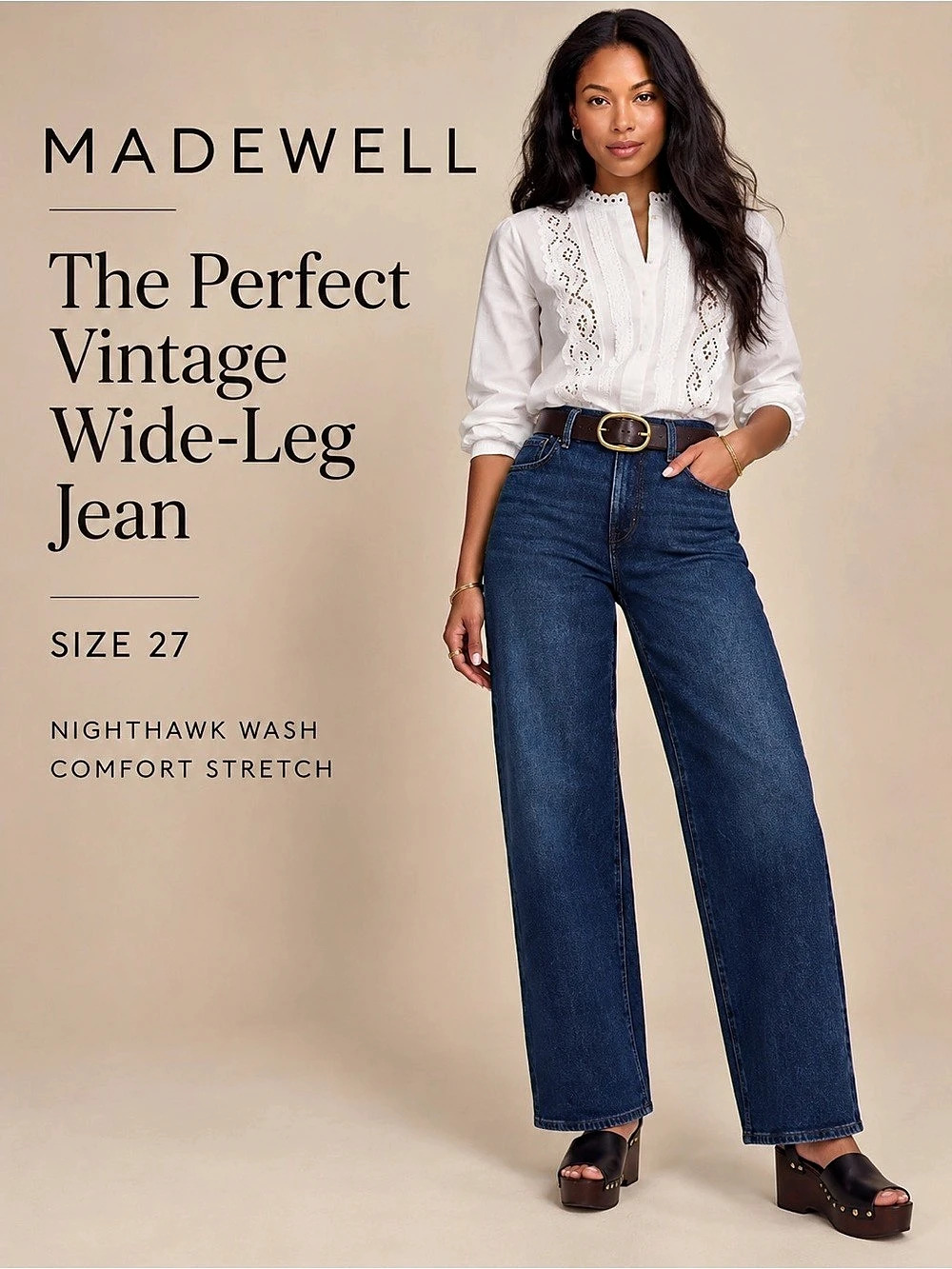 Madewell The Perfect Vintage Wide-Leg Jeans Nighthawk Wash Size 27